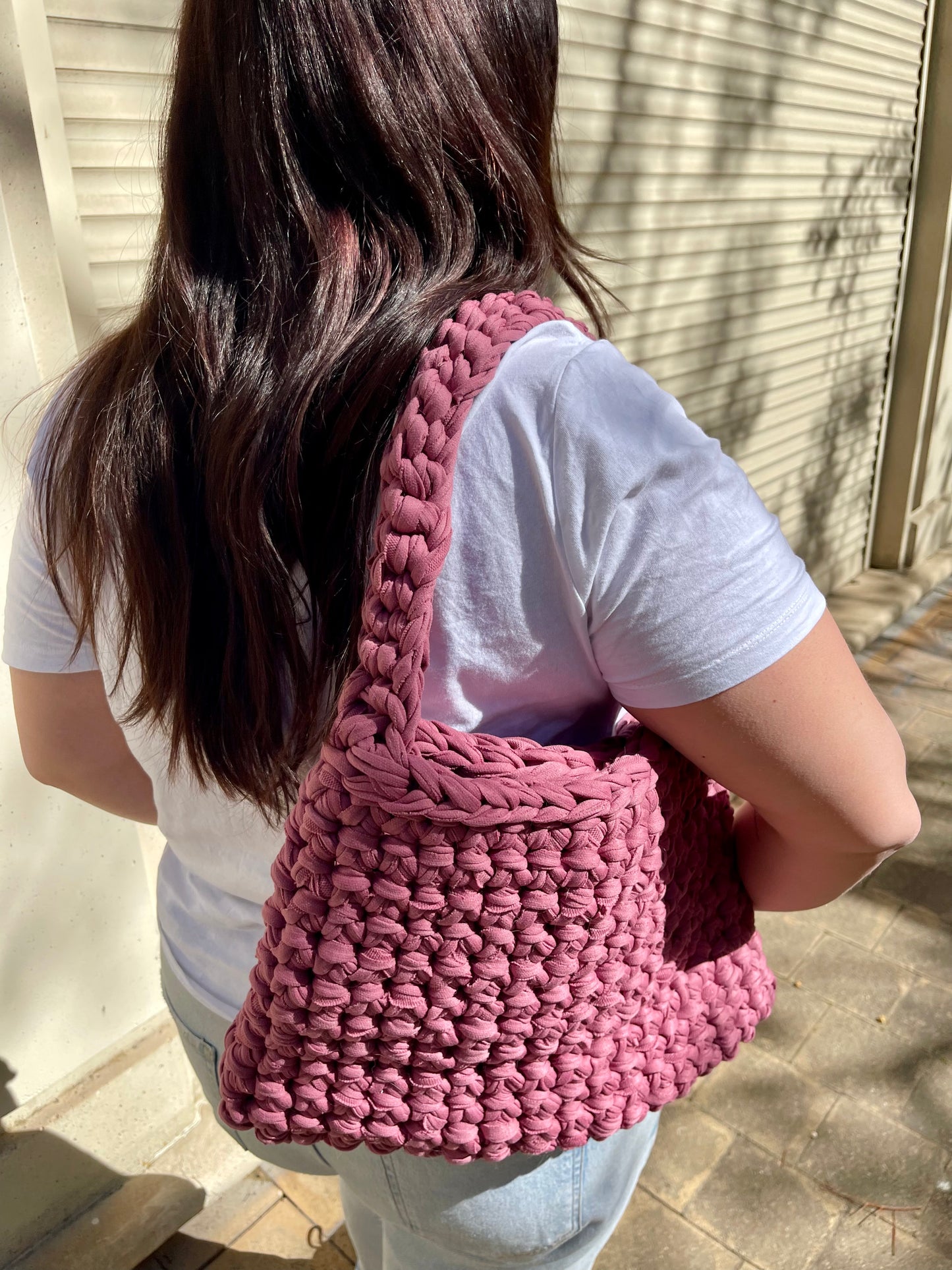 Sac en crochet violet, compatible ordinateur