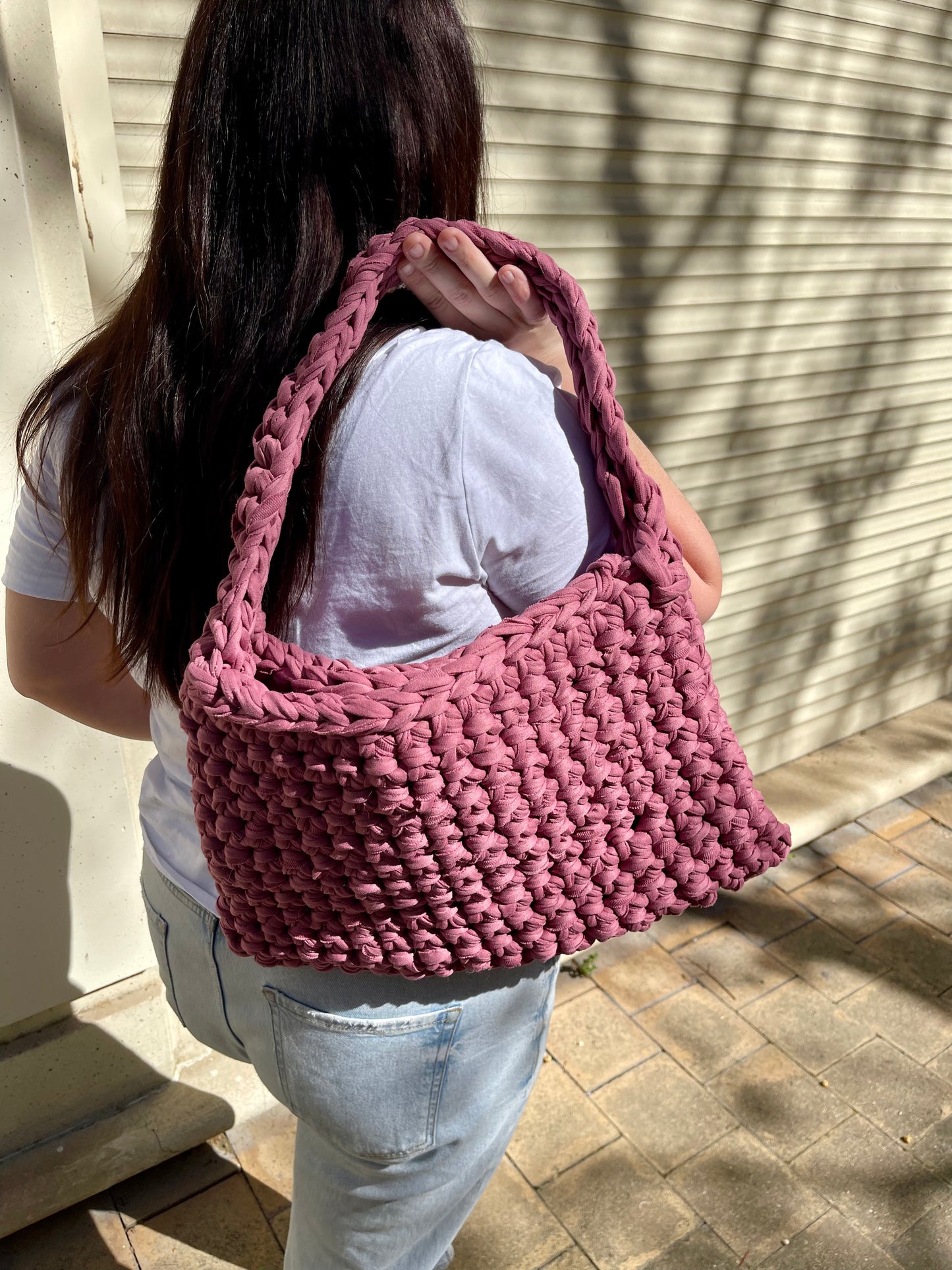Sac en crochet violet, compatible ordinateur