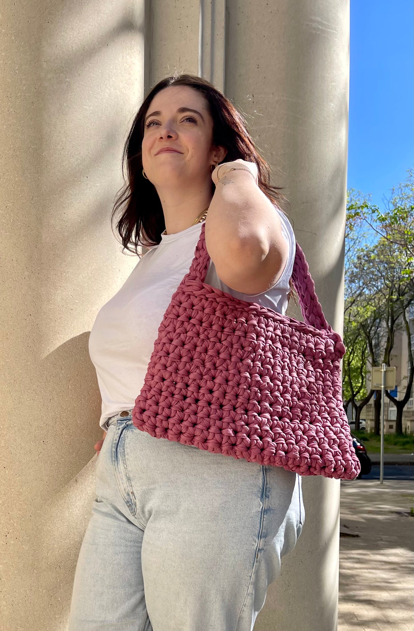 Sac en crochet violet, compatible ordinateur