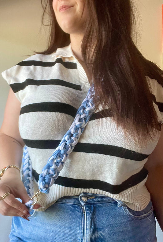 bandoulière téléphone crochet bleu et blanc - accessoire telephone