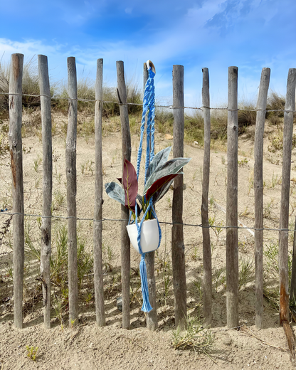 Suspension pour plantes en macramé bleue - Padlockfr