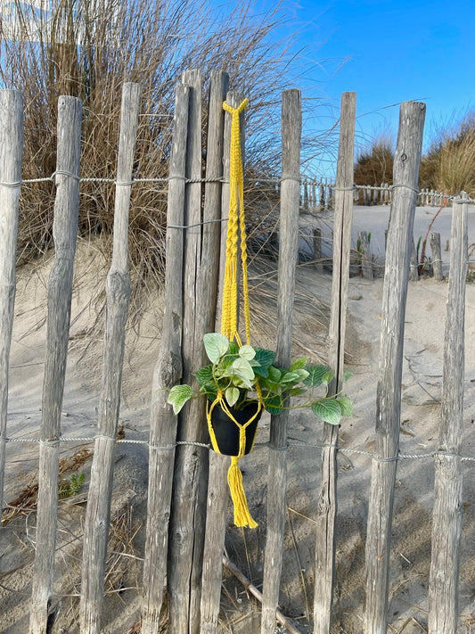 Suspension pour plantes en macramé jaune - Padlockfr