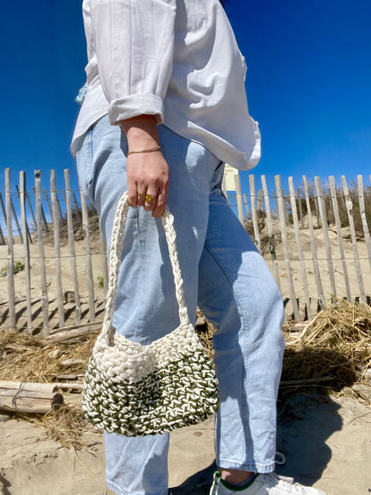 Sac à main en macramé kaki et beige - Padlockfr