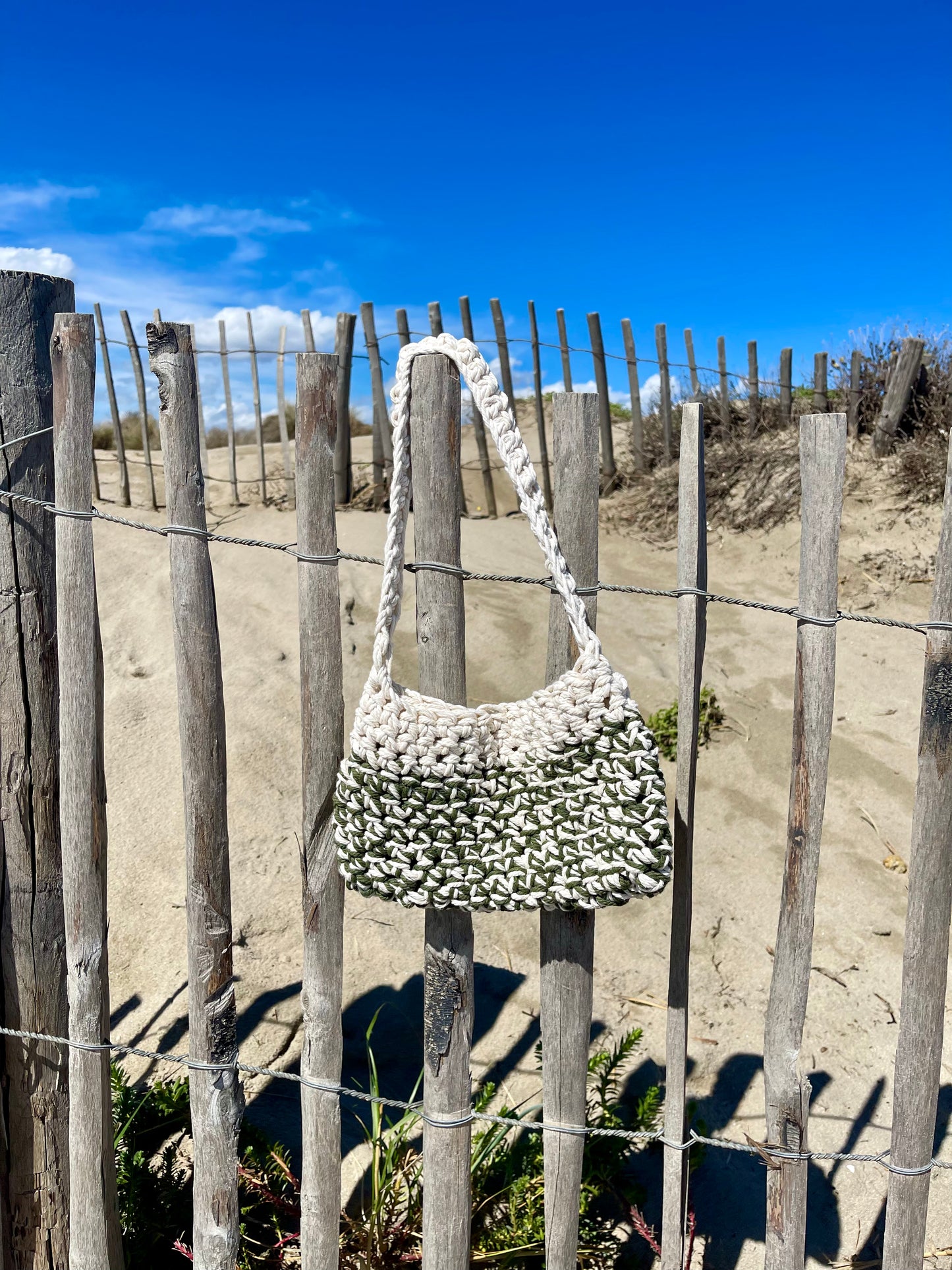 Sac à main en macramé kaki et beige - Padlockfr