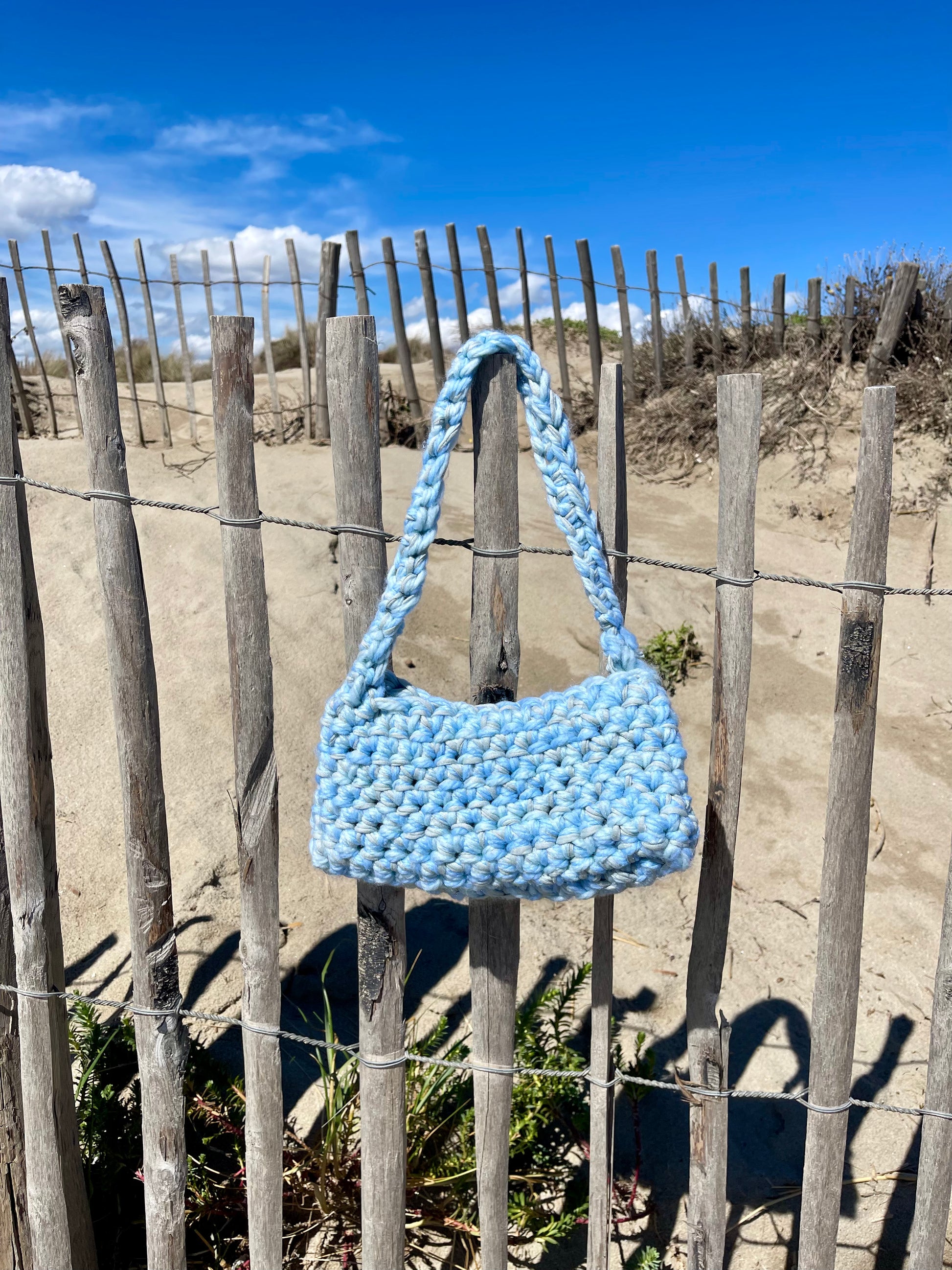 Sac à main crochet t-shirt yarn et laine bleu - Padlockfr