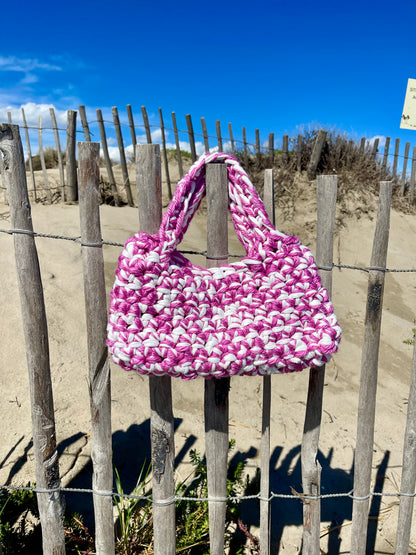 Sac à main cabas rose t-shirt yarn et laine - Padlockfr