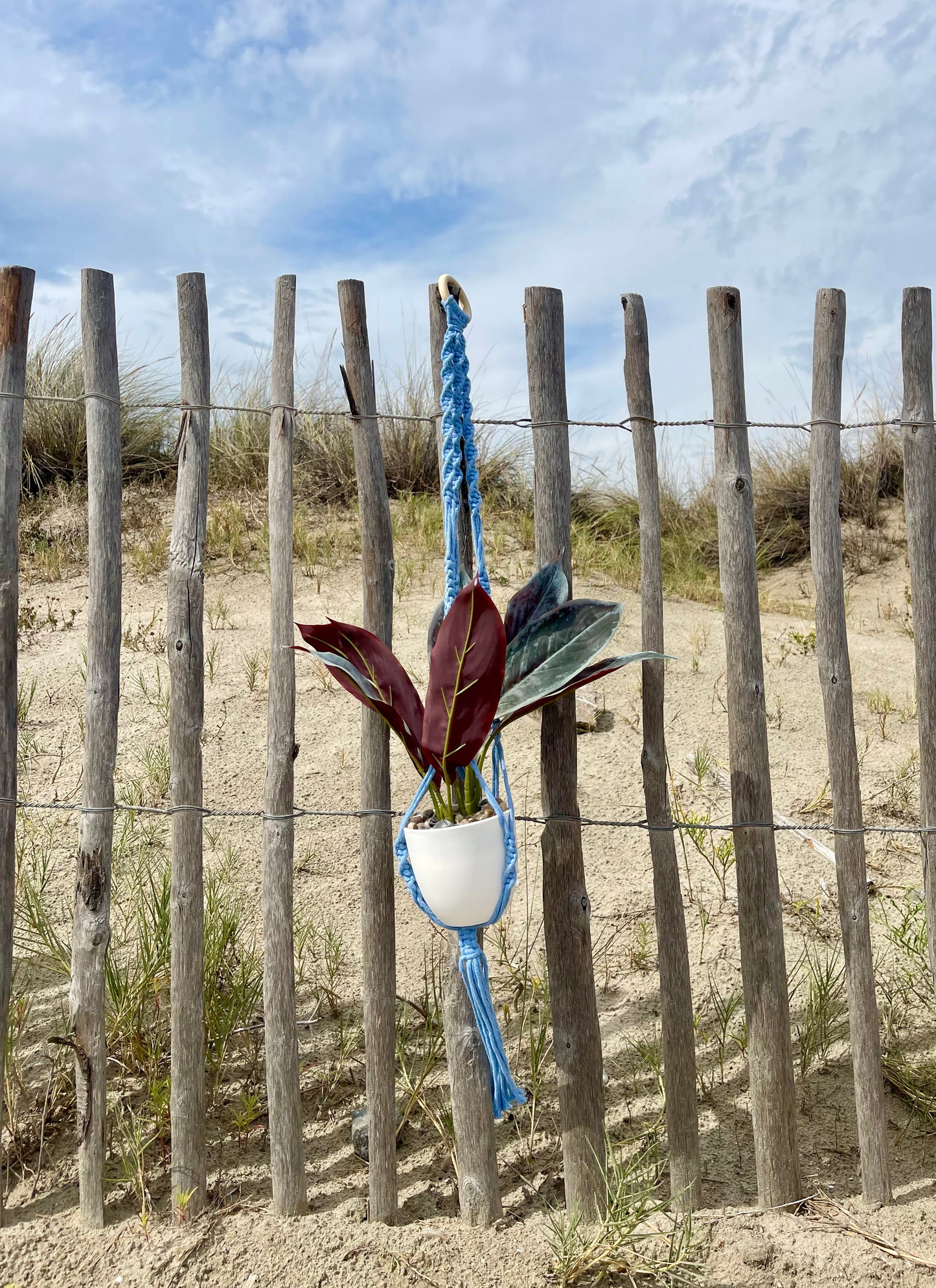 Suspension pour plantes en macramé bleue - Padlockfr