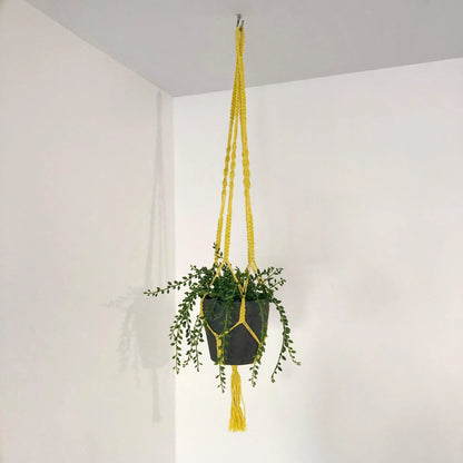 Suspension pour plantes en macramé jaune