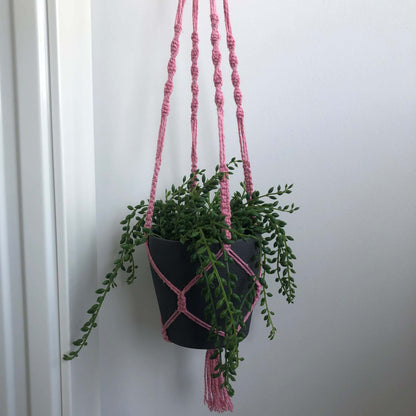 Suspension pour plantes en macramé rose - Padlockfr